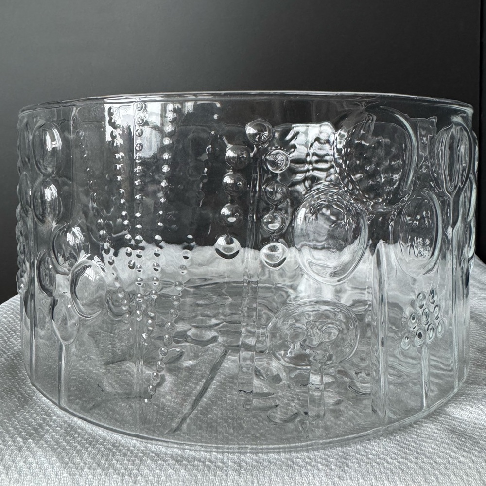 Large Vintage Nuutajarvi Iittala Finland Oiva Toikka Flora Glass Fruit Bowl MCM
